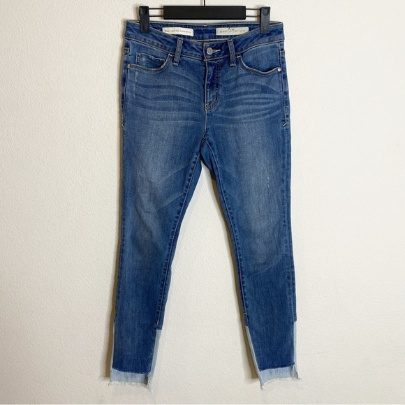 Pilcro and the Letterpress script blue denim patchwork jeans size 27 petite - Picture 1 of 6